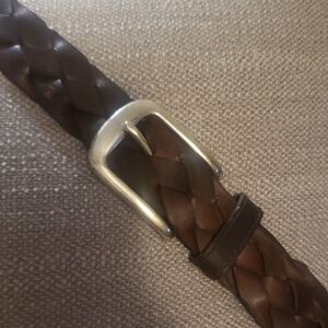 Dockers Men's Brown Braided Leather Belt Silver Buckle Sz 38/45